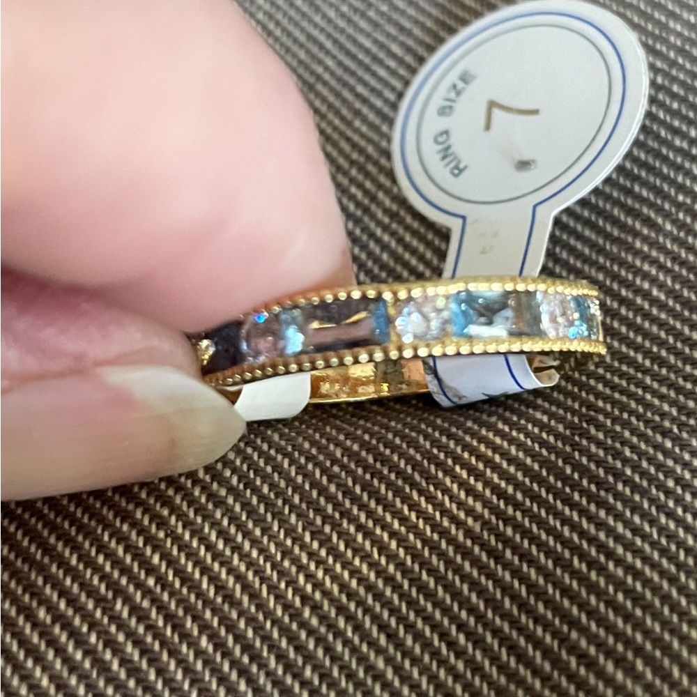 NWT $44 Anthropologie Ring 14K Gold Plated crystals size 7